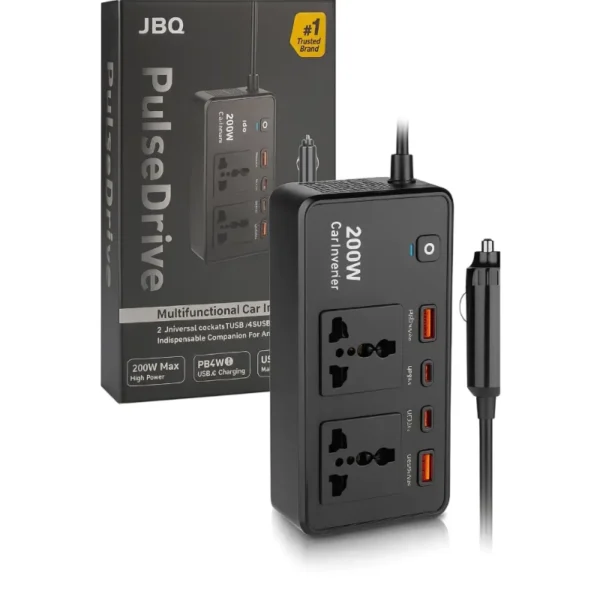 JBQ 200W Car Power Inverter, DC 12V to AC 220V Converter, USB-C